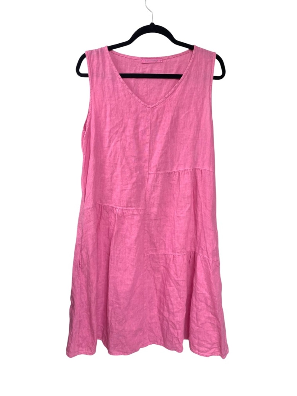 cut loose Pink Sleeveless Patch Linen Midi Dress
S